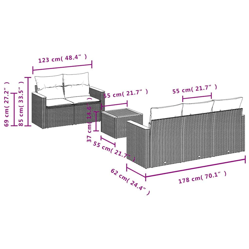 Set mobilier de grădină cu perne, 6 piese, negru, poliratan