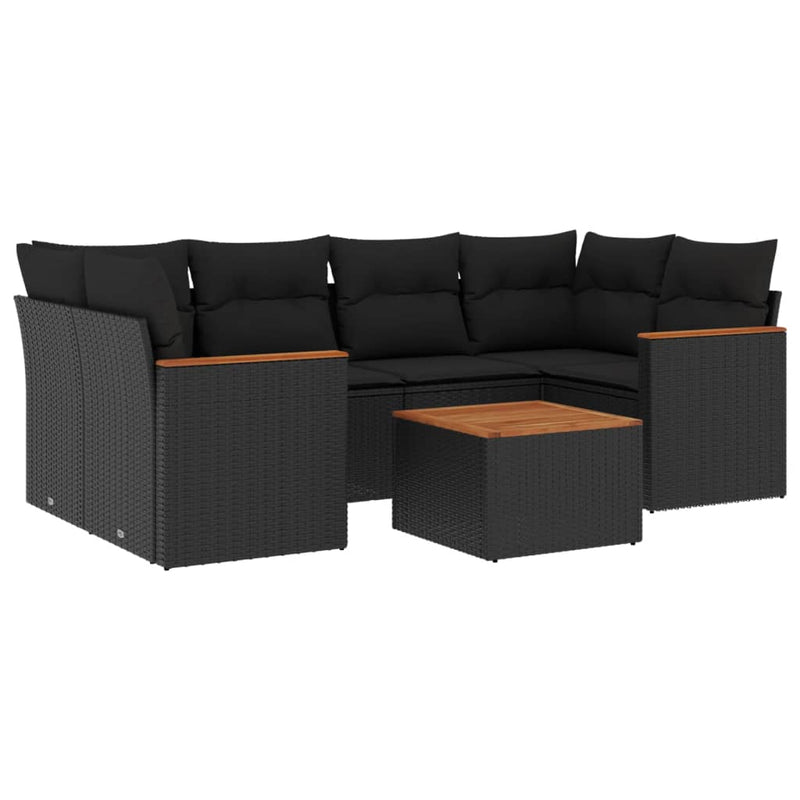 Set canapele de grădină cu perne, 7 piese, negru, poliratan