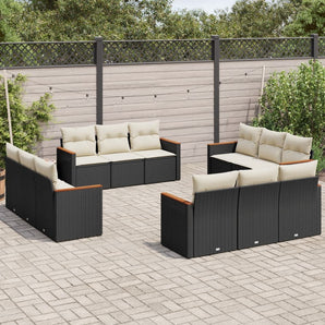 Set canapele de grădină, 12 piese, cu perne, negru, poliratan
