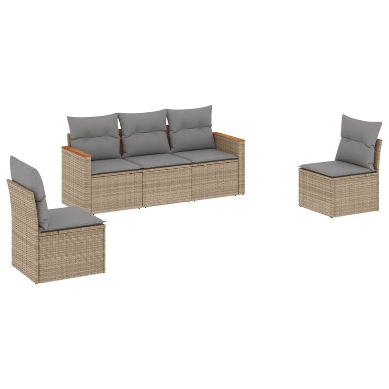 Set canapele de grădină cu perne, 5 piese, bej, poliratan