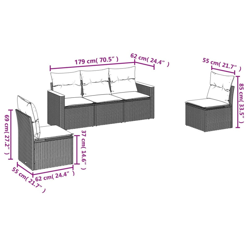 Set canapele de grădină cu perne, 5 piese, bej, poliratan