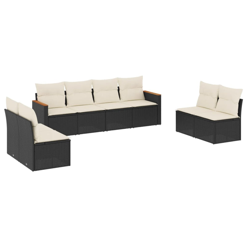 Set mobilier de grădină cu perne, 8 piese, negru, poliratan