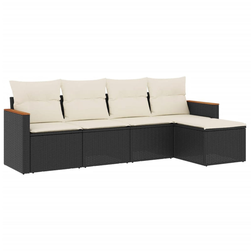 Set mobilier de grădină cu perne, 5 piese, negru, poliratan