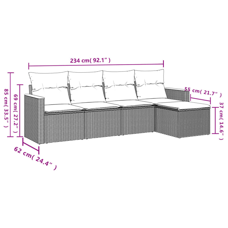 Set mobilier de grădină cu perne, 5 piese, negru, poliratan