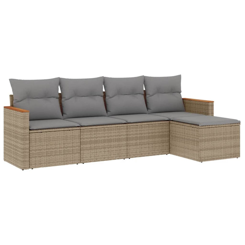 Set canapele de grădină cu perne, 5 piese, bej, poliratan