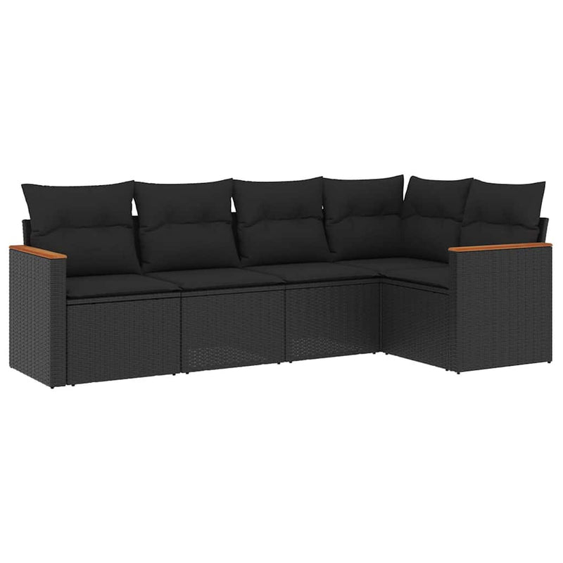 Set mobilier de grădină cu perne, 5 piese, negru, poliratan