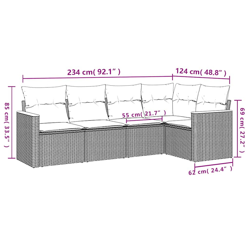 Set mobilier de grădină cu perne, 5 piese, negru, poliratan