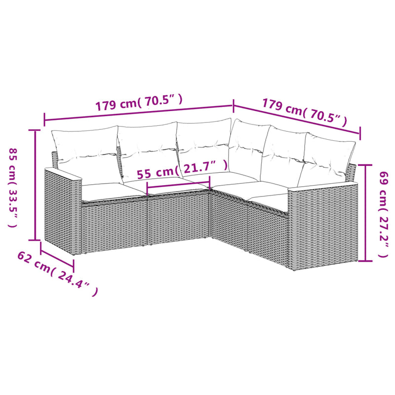 Set mobilier de grădină cu perne, 5 piese, negru, poliratan
