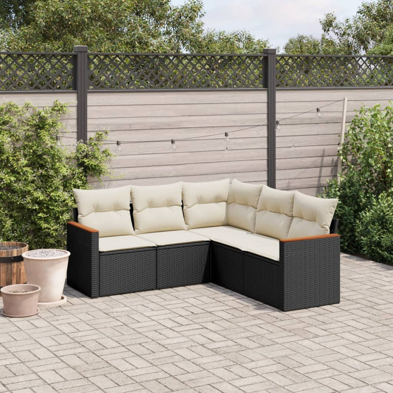 Set mobilier de grădină cu perne, 5 piese, negru, poliratan