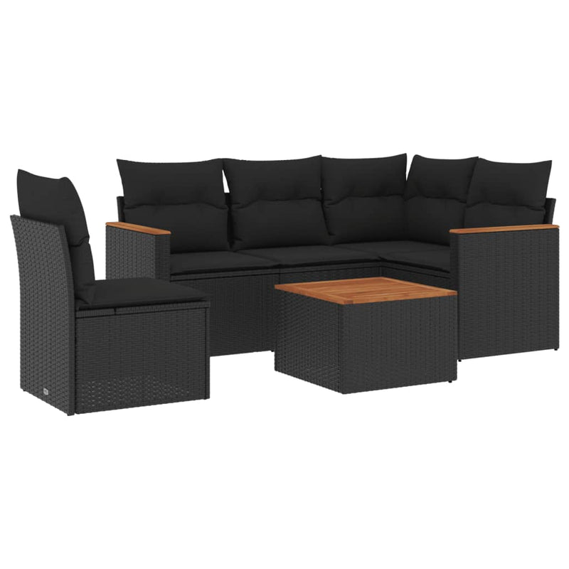 Set mobilier de grădină cu perne, 6 piese, negru, poliratan