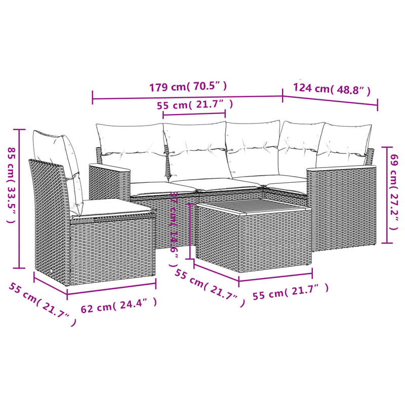 Set mobilier de grădină cu perne, 6 piese, negru, poliratan