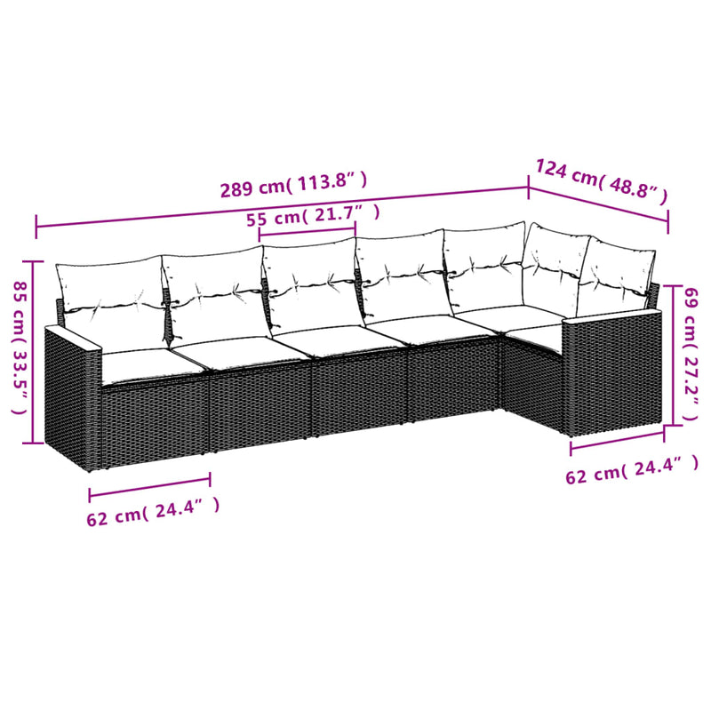 Set mobilier de grădină cu perne, 6 piese, negru, poliratan