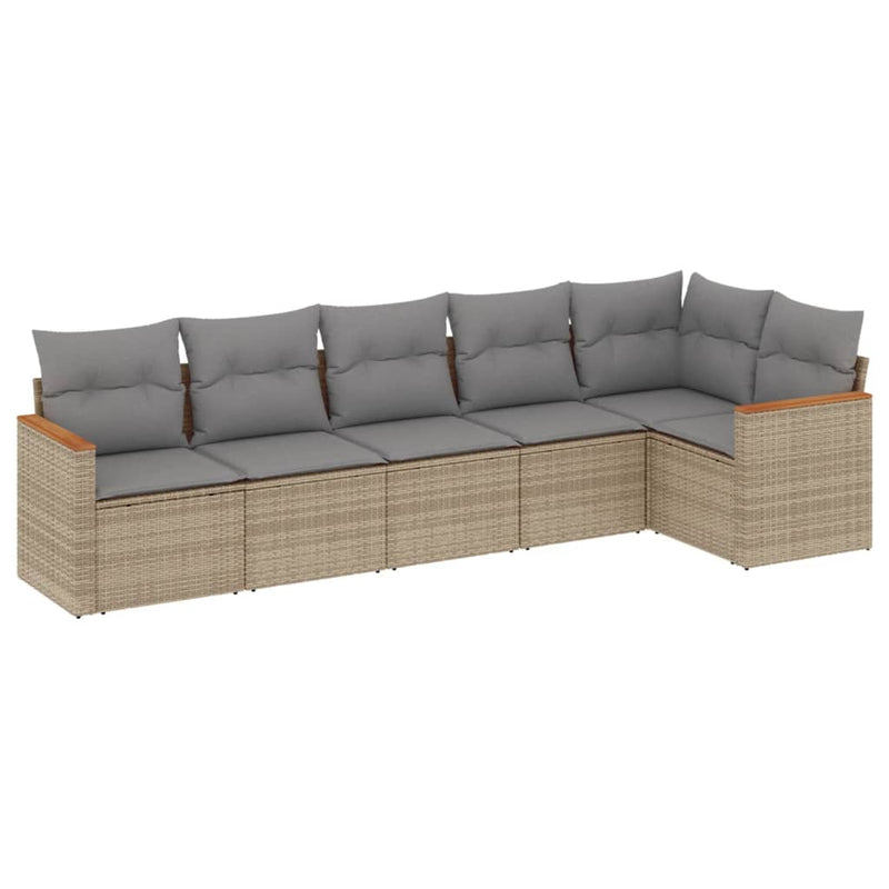 Set canapele de grădină cu perne, 6 piese, bej, poliratan