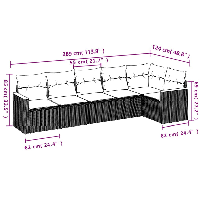 Set canapele de grădină cu perne, 6 piese, bej, poliratan
