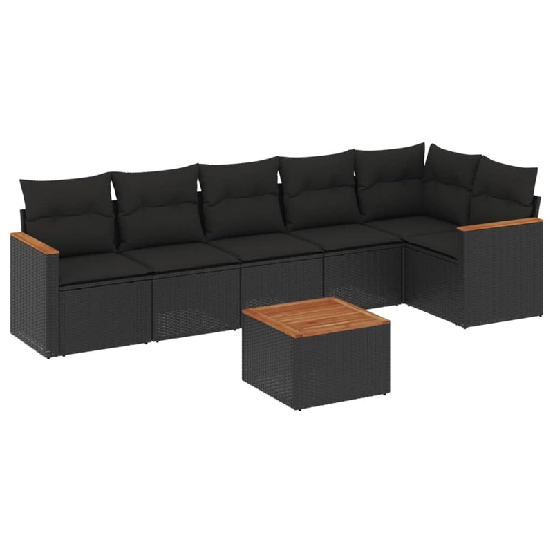 Set canapele de grădină cu perne, 7 piese, negru, poliratan