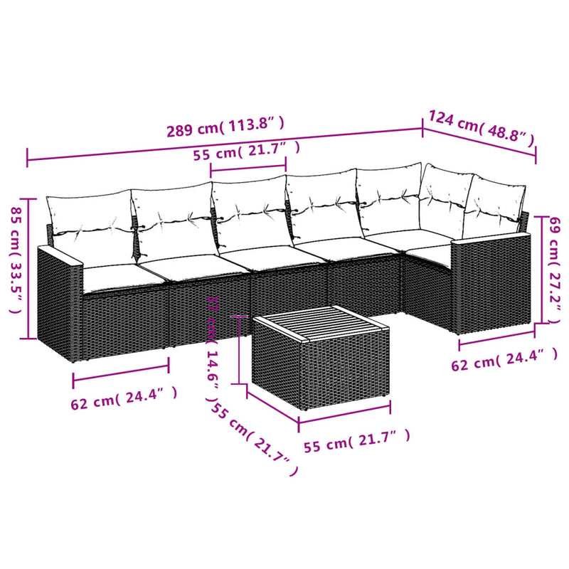 Set canapele de grădină cu perne, 7 piese, negru, poliratan