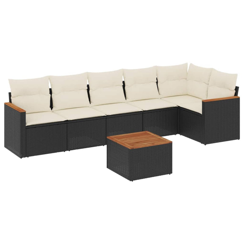 Set canapele de grădină cu perne, 7 piese, negru, poliratan