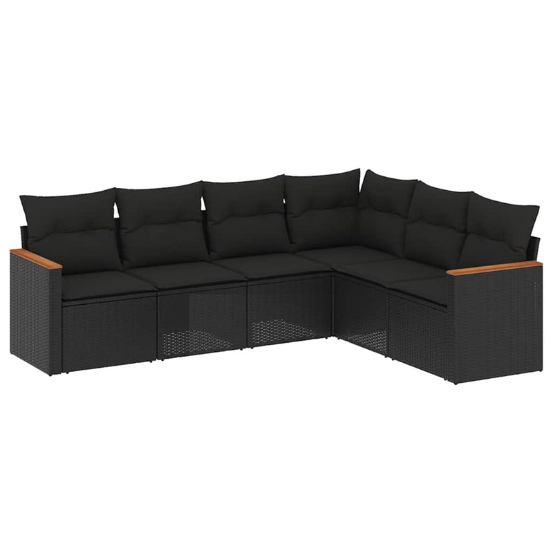 Set mobilier de grădină cu perne, 6 piese, negru, poliratan