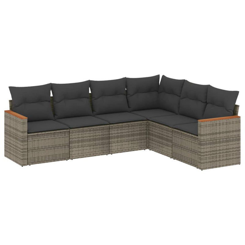 Set mobilier grădină cu perne, 6 piese, gri, poliratan