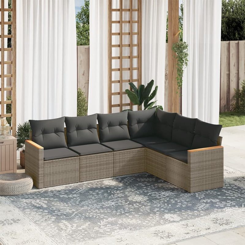 Set mobilier grădină cu perne, 6 piese, gri, poliratan