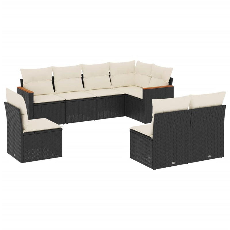 Set mobilier de grădină cu perne, 8 piese, negru, poliratan