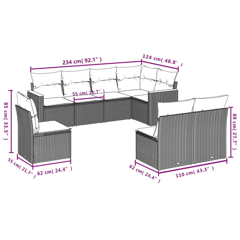 Set mobilier de grădină cu perne, 8 piese, negru, poliratan