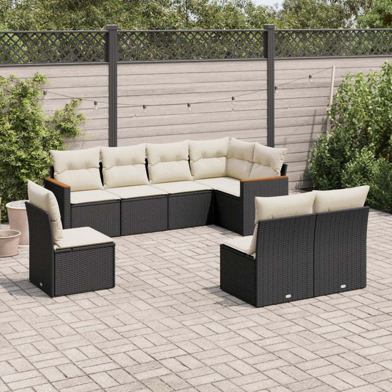Set mobilier de grădină cu perne, 8 piese, negru, poliratan