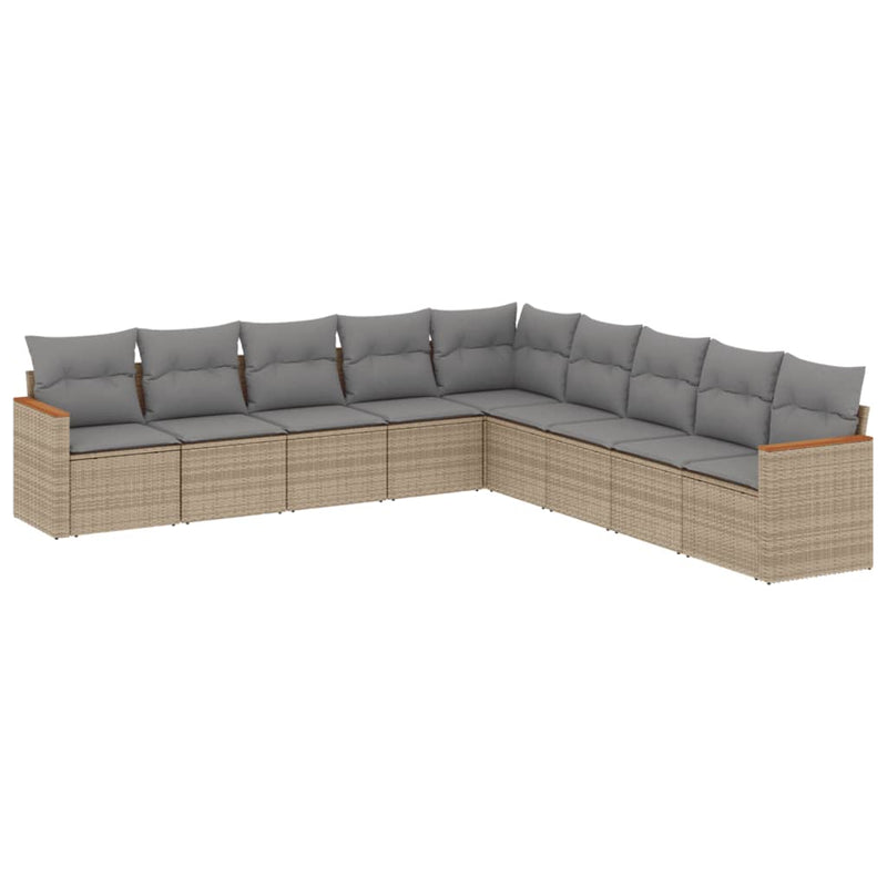 Set canapele de grădină, 9 piese, cu perne, bej, poliratan