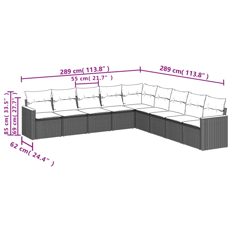 Set canapele de grădină, 9 piese, cu perne, bej, poliratan