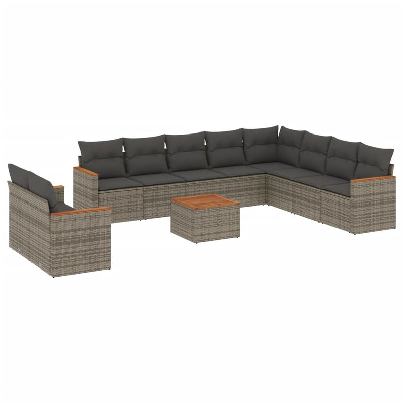 Set canapele de grădină cu perne, 11 piese, gri, poliratan
