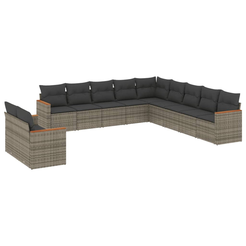 Set canapele de grădină cu perne, 11 piese, gri, poliratan