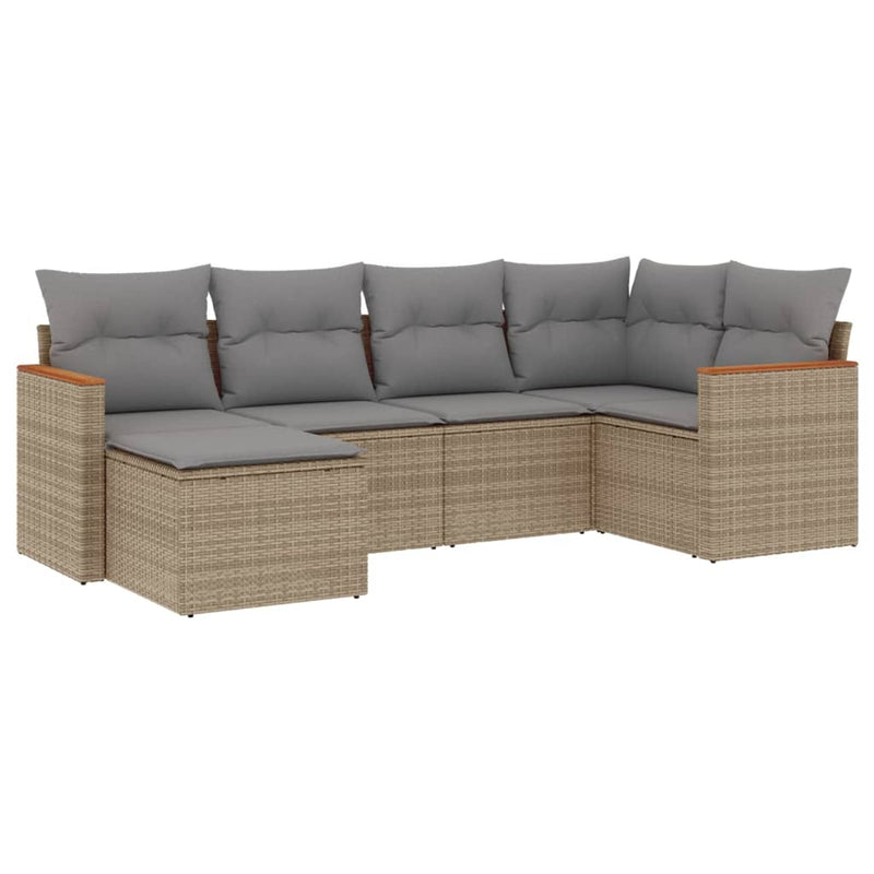 Set canapele de grădină cu perne, 6 piese, bej, poliratan