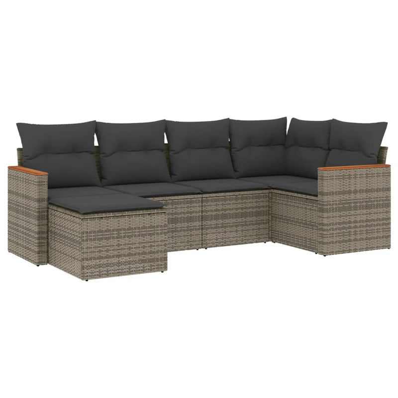 Set mobilier grădină cu perne, 6 piese, gri, poliratan