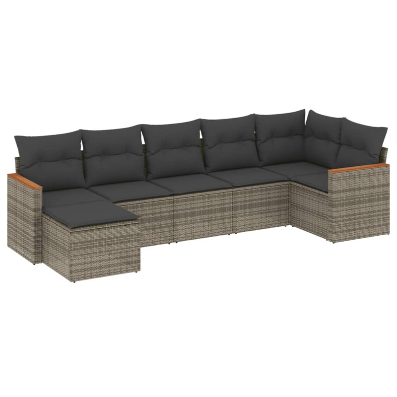Set canapele de grădină, 7 piese, cu perne, gri, poliratan