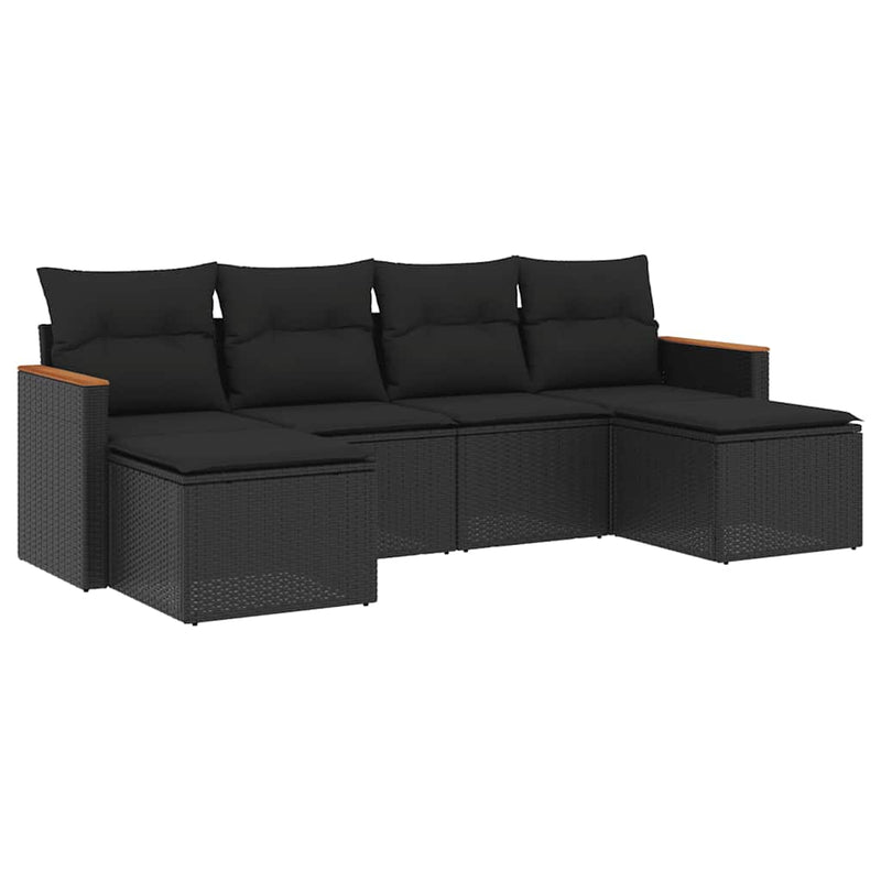 Set mobilier de grădină cu perne, 6 piese, negru, poliratan