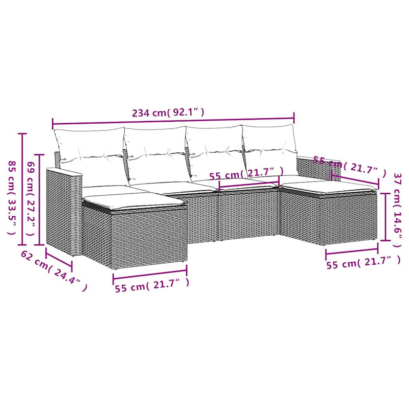 Set mobilier de grădină cu perne, 6 piese, negru, poliratan