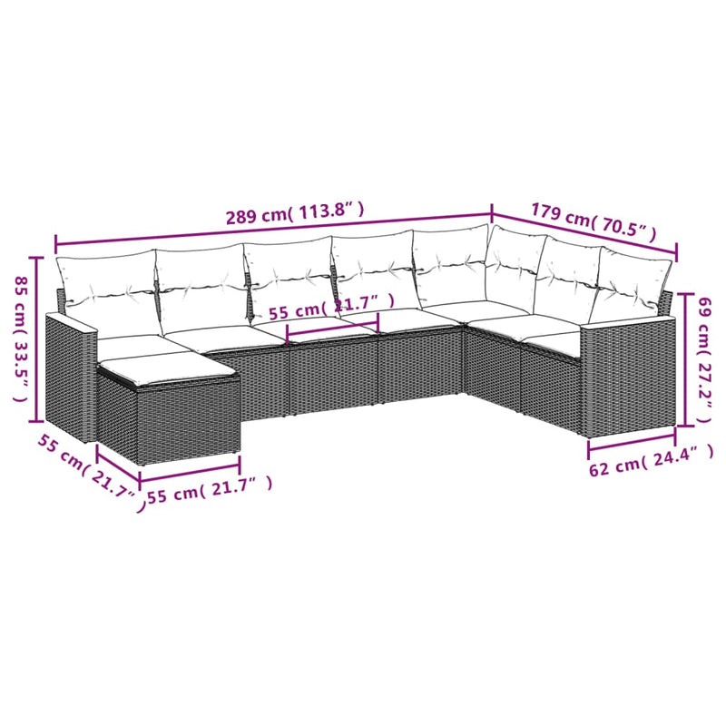 Set mobilier de grădină cu perne, 8 piese, negru, poliratan