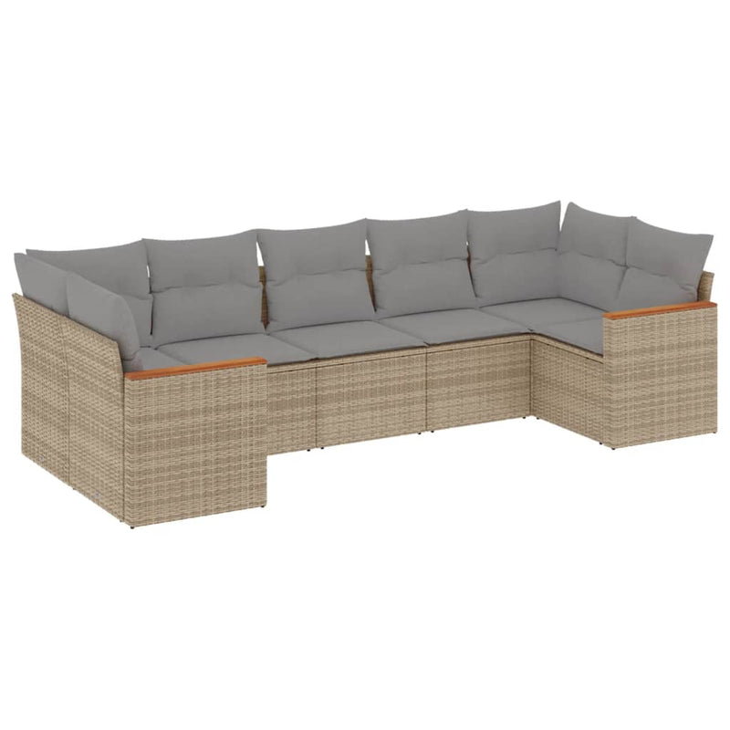 Set canapele de grădină, 7 piese, cu perne, bej, poliratan
