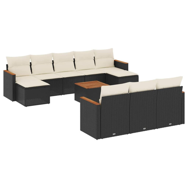 Set canapele de grădină cu perne, 11 piese, negru, poliratan