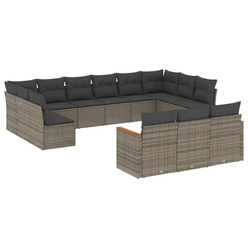 Set mobilier de grădină cu perne, 13 piese, gri, poliratan
