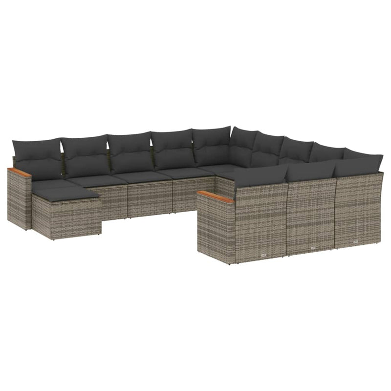 Set canapea de grădină cu perne, 12 piese, gri, poliratan