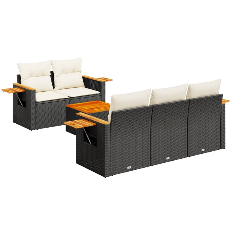 Set mobilier de grădină cu perne, 6 piese, negru, poliratan