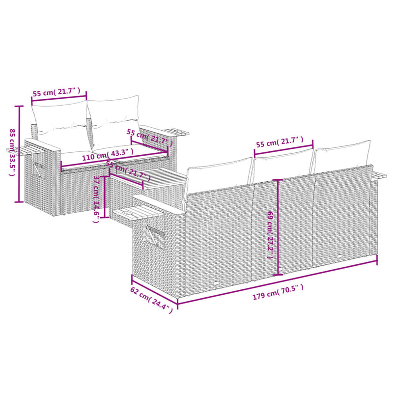 Set mobilier de grădină cu perne, 6 piese, negru, poliratan