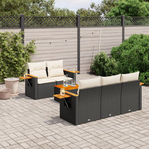 Set mobilier de grădină cu perne, 6 piese, negru, poliratan