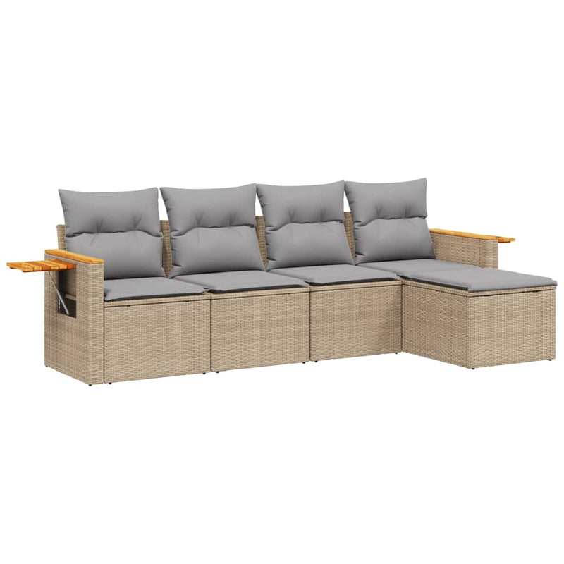 Set canapele de grădină cu perne, 5 piese, bej, poliratan