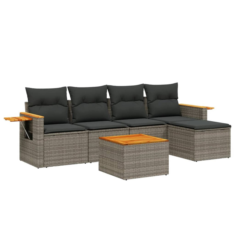 Set mobilier grădină cu perne, 6 piese, gri, poliratan
