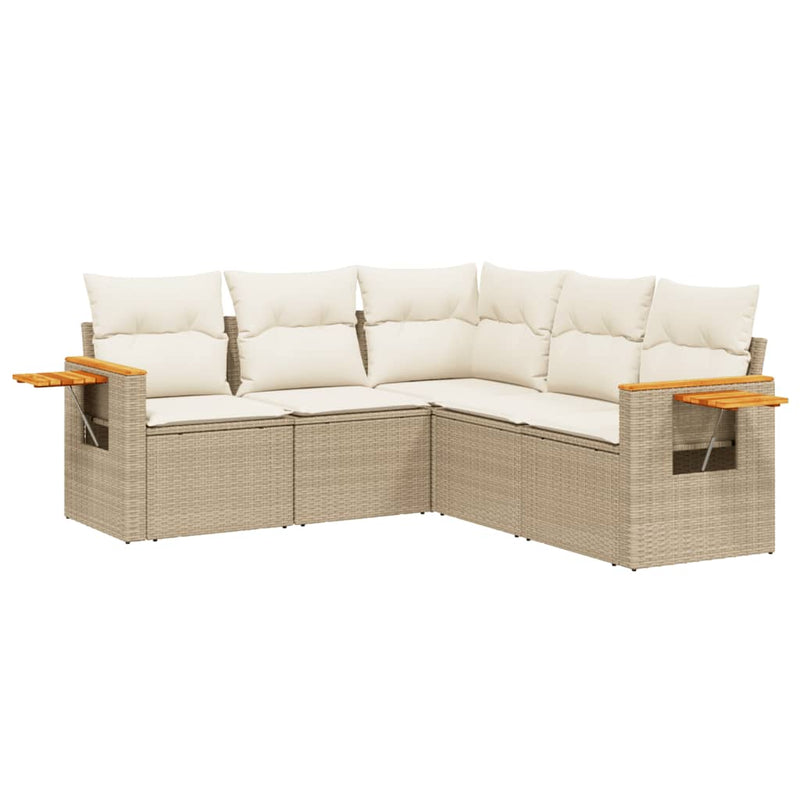 Set canapele de grădină cu perne, 5 piese, bej, poliratan