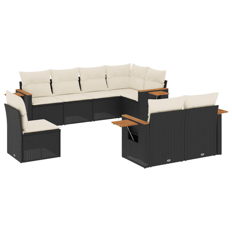 Set mobilier de grădină cu perne, 8 piese, negru, poliratan