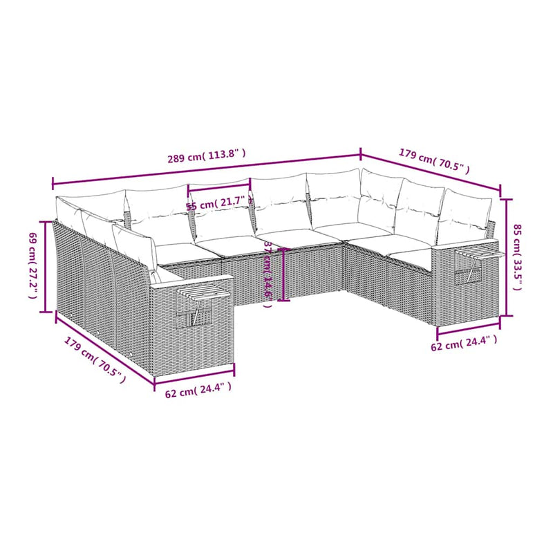 Set mobilier de grădină cu perne, 9 piese, negru, poliratan