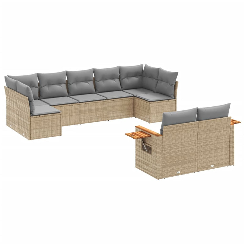 Set canapele de grădină, 9 piese, cu perne, bej, poliratan